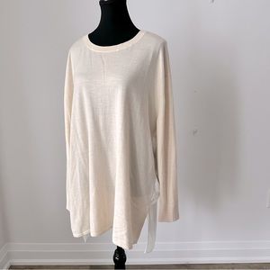 Sz L Aritzia BABATON Merino Wool Tunic Sweater w/ Sheer back in Cream